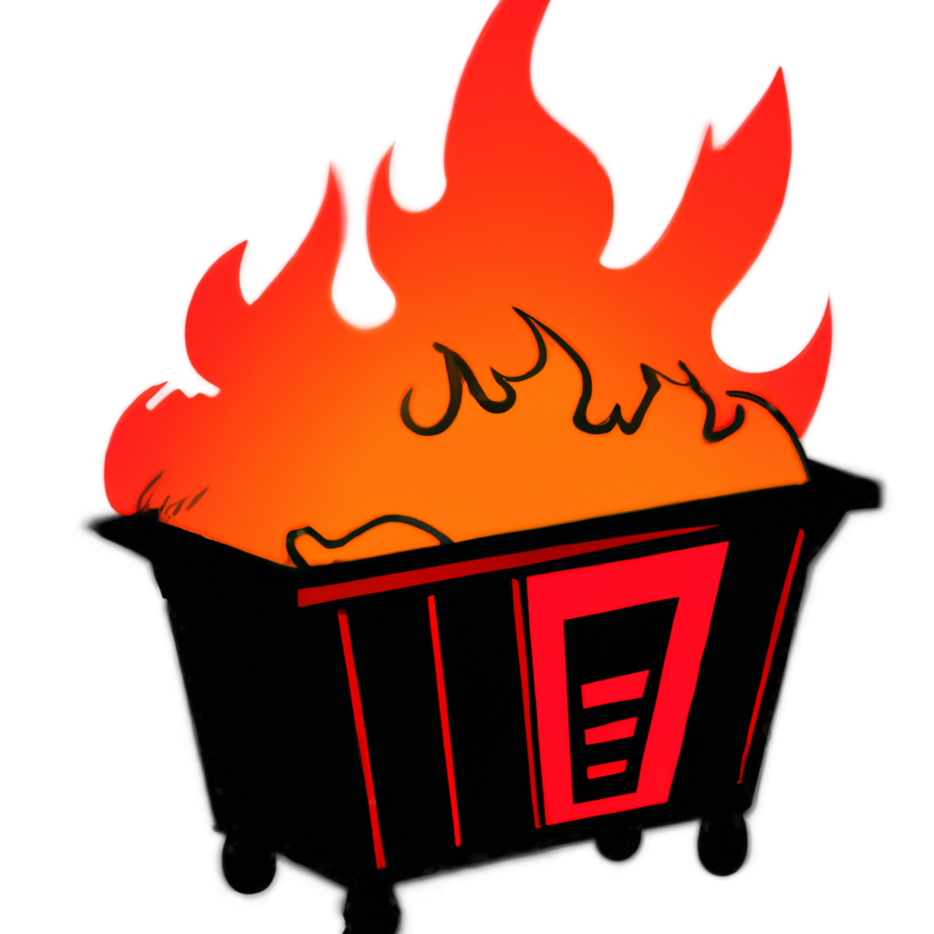 Picture or drawing of a dumpster on fire.